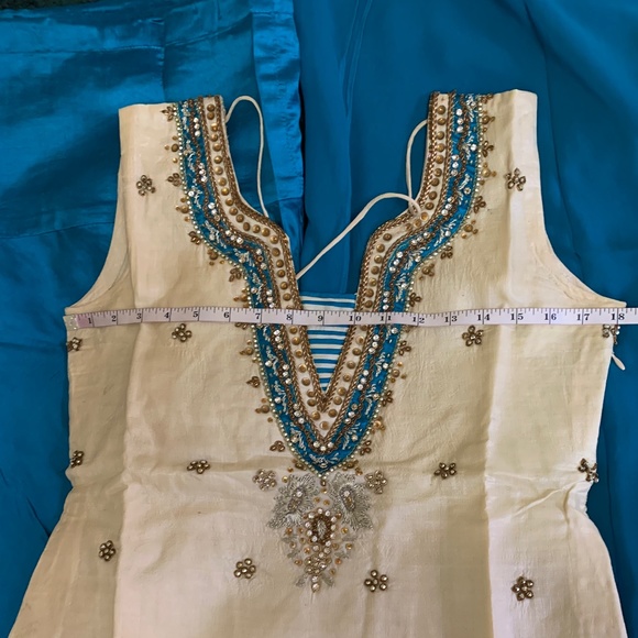 Indian Blue with Off white Pajami full Suit - Picture 3 of 11